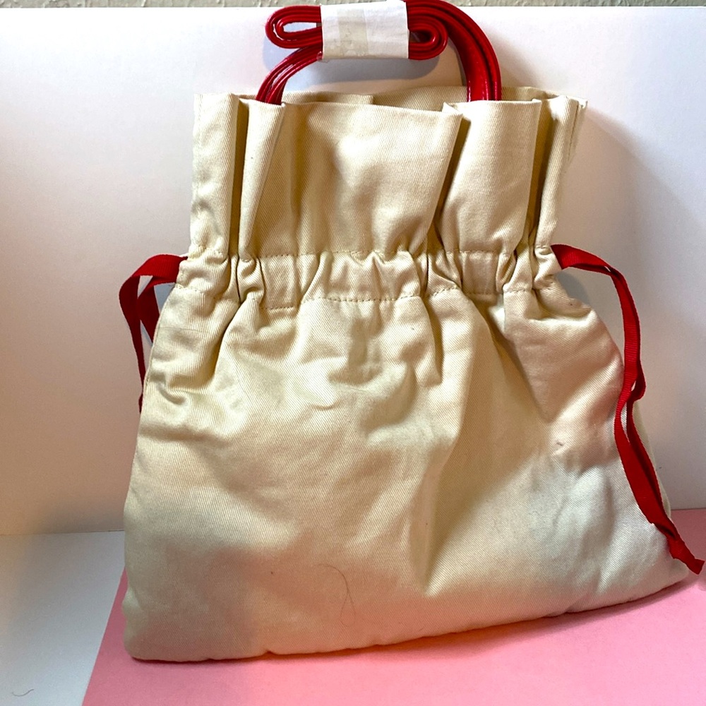 NWOT Avon Small Old Fashioned Drawstring Cinch Purse With Plastic Handle - Picture 2 of 4